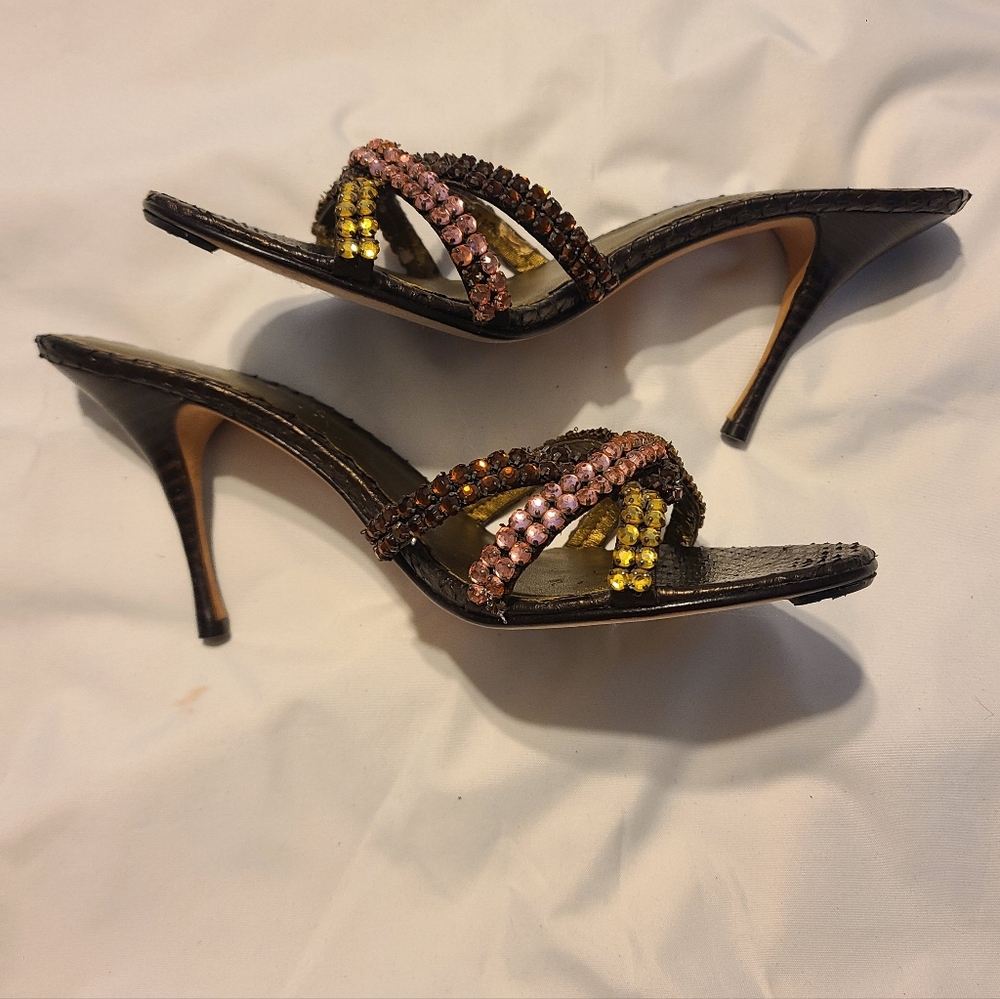 Vintage Beverly Feldman beaded kitten heel sandals Sz 7.5